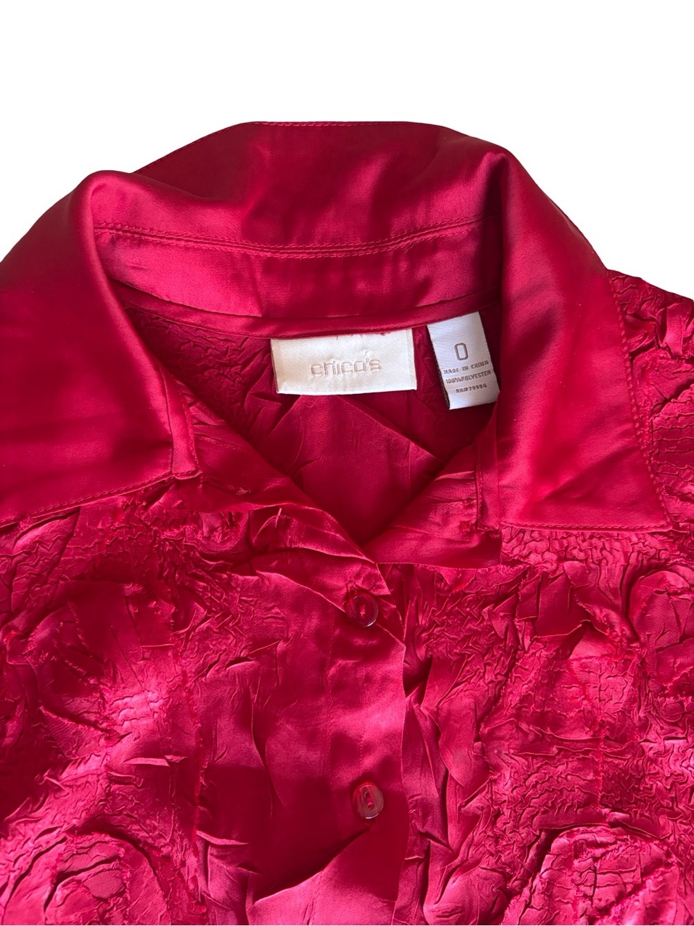 Chico’s Red Polyester Silky Satin 3/4 Sleeve Tunic Blouse Size 0 Size 4 Small - Picture 8 of 12